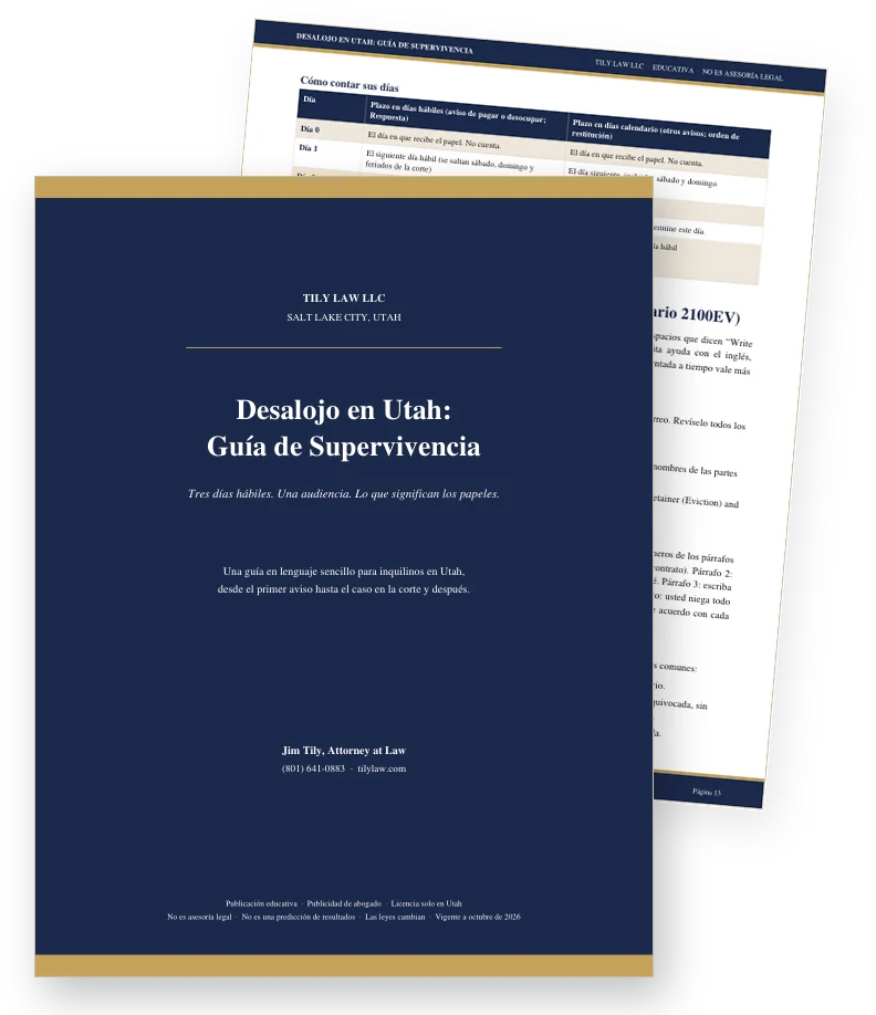 Portada de Desalojo en Utah: Guía de Supervivencia y la página de cómo contar los días