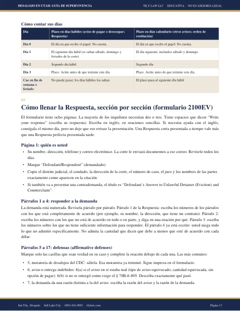 Página 13: cómo llenar la Respuesta, formulario 2100EV