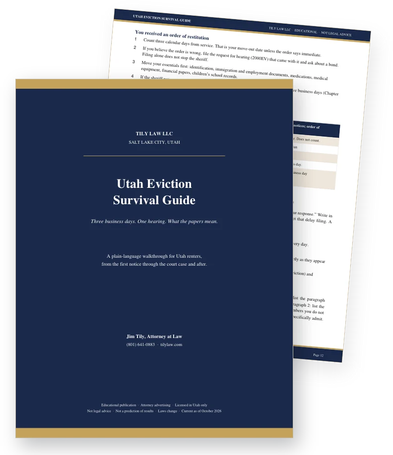 Utah Eviction Survival Guide cover and the Answer form walkthrough page